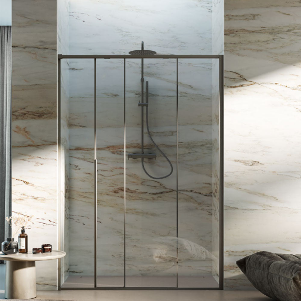 Porta doccia scorrevole Prestige cm 110 in cristallo da 6 mm e profilo minimale in alluminio colore Tortora. Versione Destra by CeramicStore | Lo specialista del tuo bagno