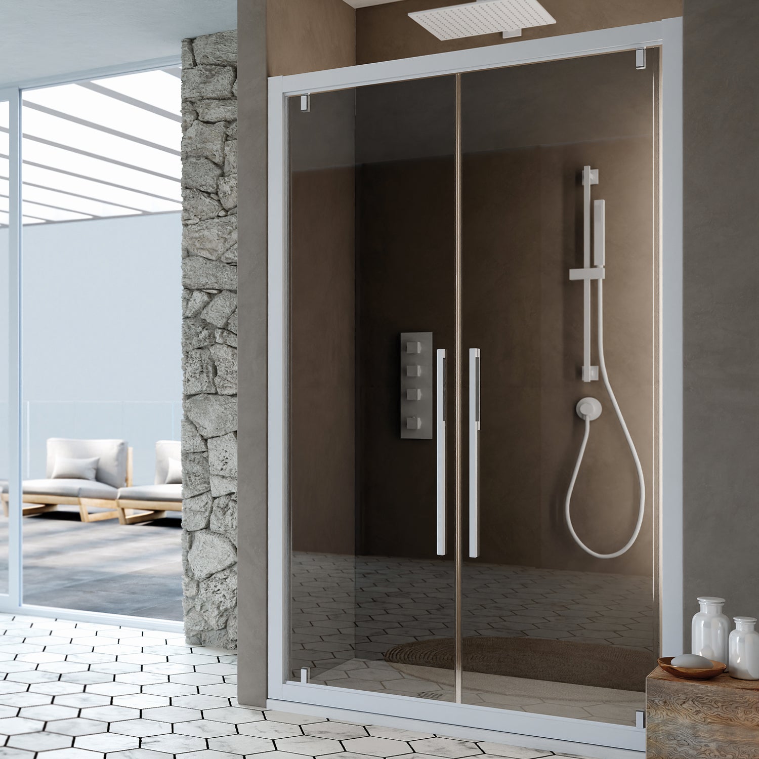 Porta doccia due ante battenti 95cm cristallo trasparente 6mm h195 profilo argento Made in Italy by CeramicStore | Lo specialista del tuo bagno