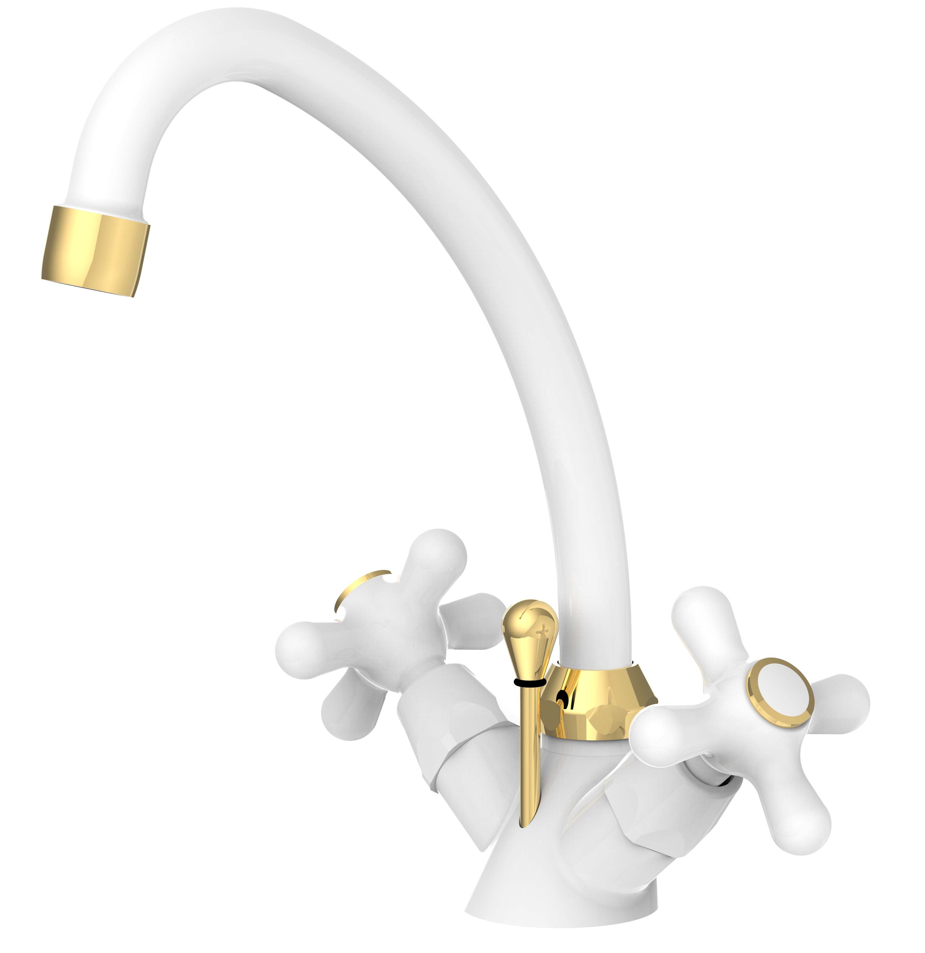 Monoforo lavabo con canna orientabile e scarico automatico Paffoni serie Iris - Bianco/Gold by CeramicStore | Lo specialista del tuo bagno