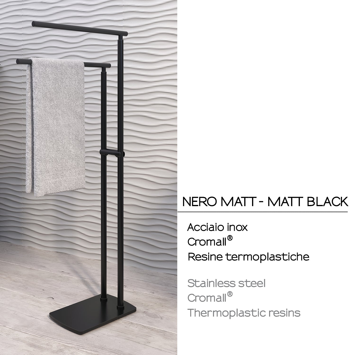 Piantana porta asciugamani in Acciaio Inox modello Florida di Gedy - Nero Matt