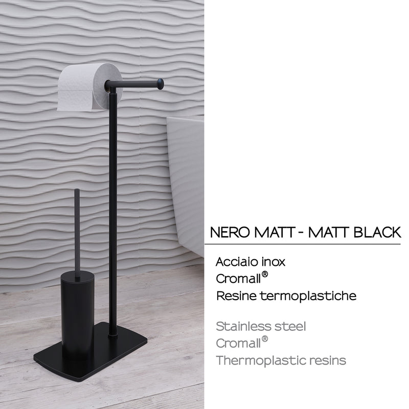 Piantana portarotolo e scopino in Acciaio Inox modello Florida di Gedy - Nero Matt