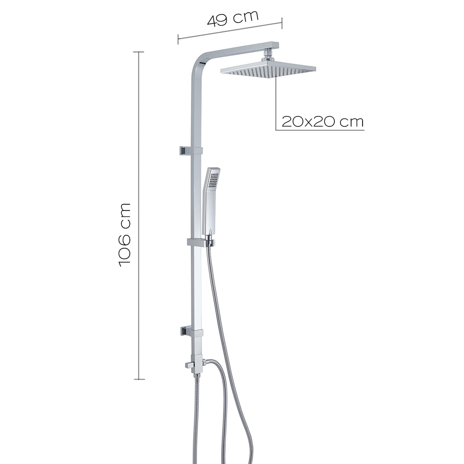 Colonna doccia regolabile da 100 cm con soffione quadrato 20x20 cm doccetta e deviatore modello STAR 01 by CeramicStore | Lo specialista del tuo bagno