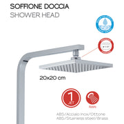 Colonna doccia regolabile da 100 cm con soffione quadrato 20x20 cm doccetta e deviatore modello STAR 01 by CeramicStore | Lo specialista del tuo bagno