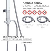 Colonna doccia regolabile da 100 cm con soffione quadrato 20x20 cm doccetta e deviatore modello STAR 01 by CeramicStore | Lo specialista del tuo bagno