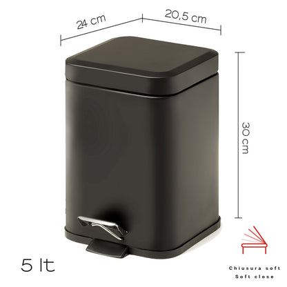 Portarifiuti quadrato 5 lt in Acciaio Inox modello Argenta di Gedy - Nero Matt by CeramicStore | Lo specialista del tuo bagno