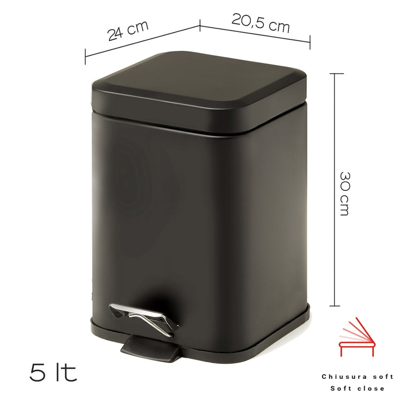 Portarifiuti quadrato 5 lt in Acciaio Inox modello Argenta di Gedy - Nero Matt by CeramicStore | Lo specialista del tuo bagno