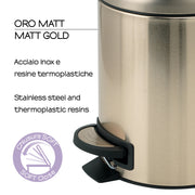 Portarifiuti 5 lt in Acciaio Inox modello Potty di Gedy - Oro Matt by CeramicStore | Lo specialista del tuo bagno