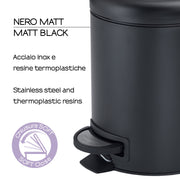 Portarifiuti 3 lt in Acciaio Inox modello Potty di Gedy - Nero Matt by CeramicStore | Lo specialista del tuo bagno