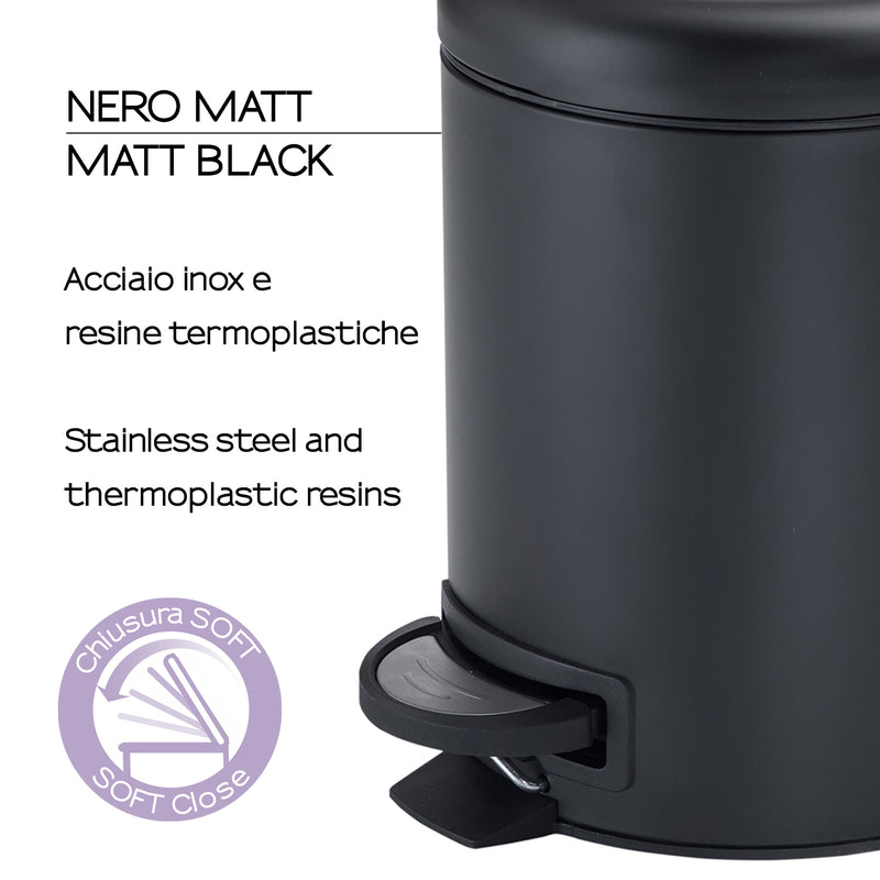 Portarifiuti 3 lt in Acciaio Inox modello Potty di Gedy - Nero Matt by CeramicStore | Lo specialista del tuo bagno
