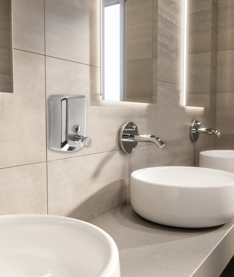 Dispenser sapone da parete da 1000 ml in acciaio inox di Gedy modello Epos - Lucido by CeramicStore | Lo specialista del tuo bagno