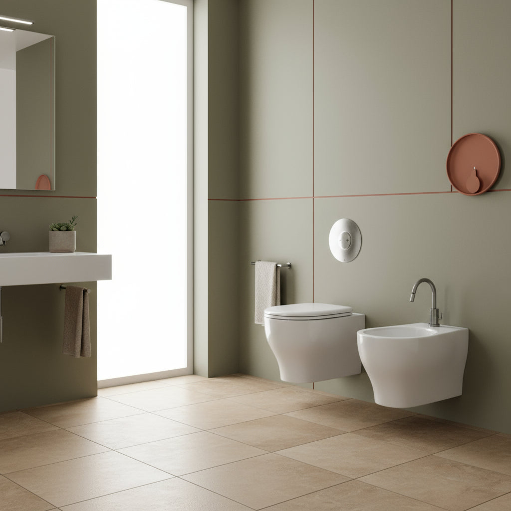 Coppia di sanitari sospesi rimless Axa modello Cinque 50x35 cm - bianco lucido