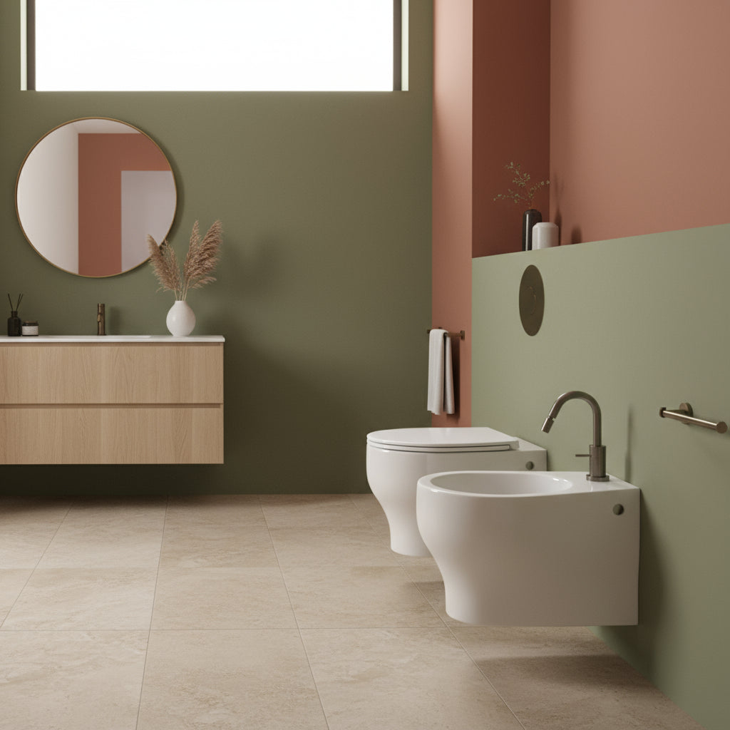 Coppia di sanitari sospesi rimless Axa modello Cinque 50x35 cm - bianco lucido