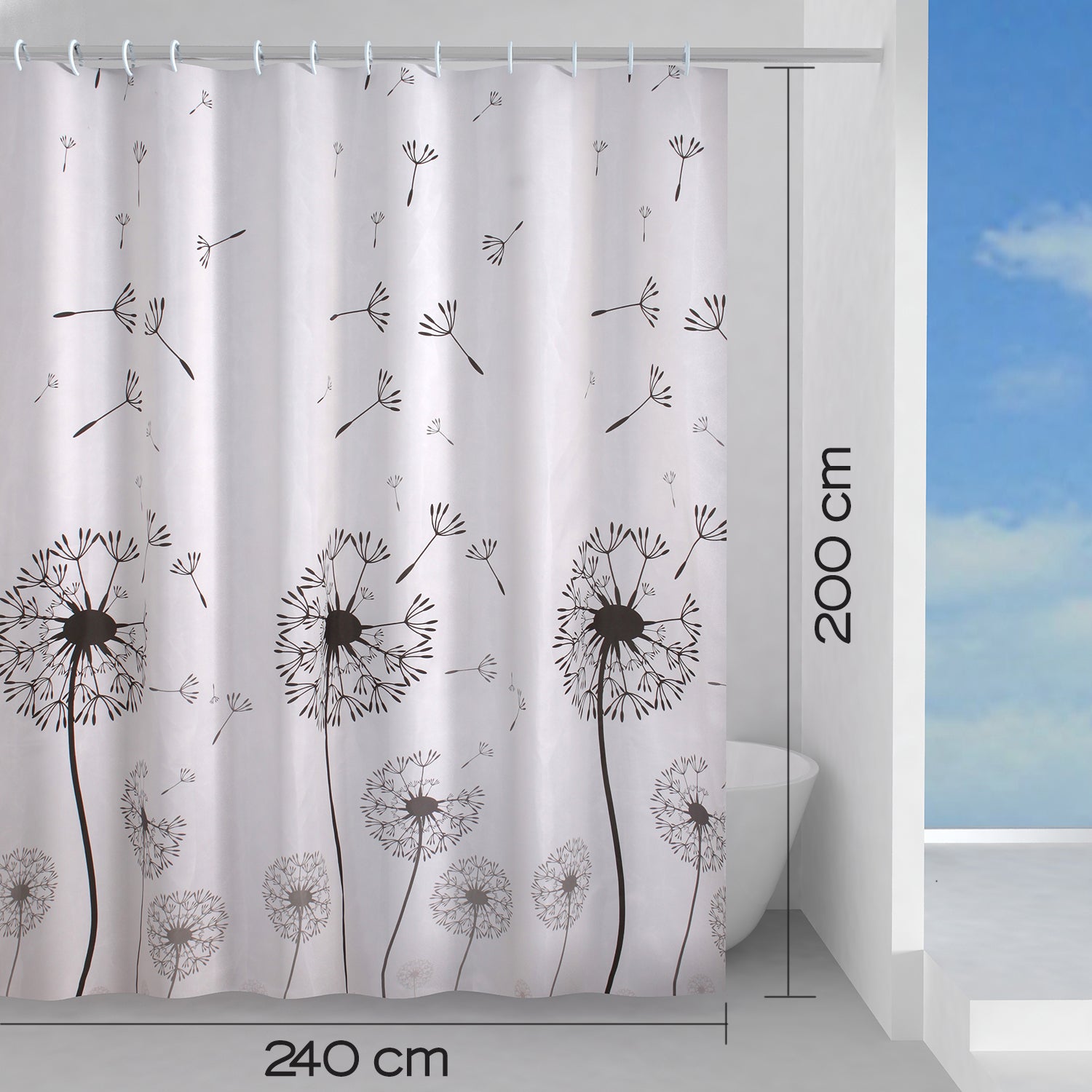 Tenda doccia in tessuto 240x200 cm modello Desiderio di Gedy - Bianco/Nero by CeramicStore | Lo specialista del tuo bagno