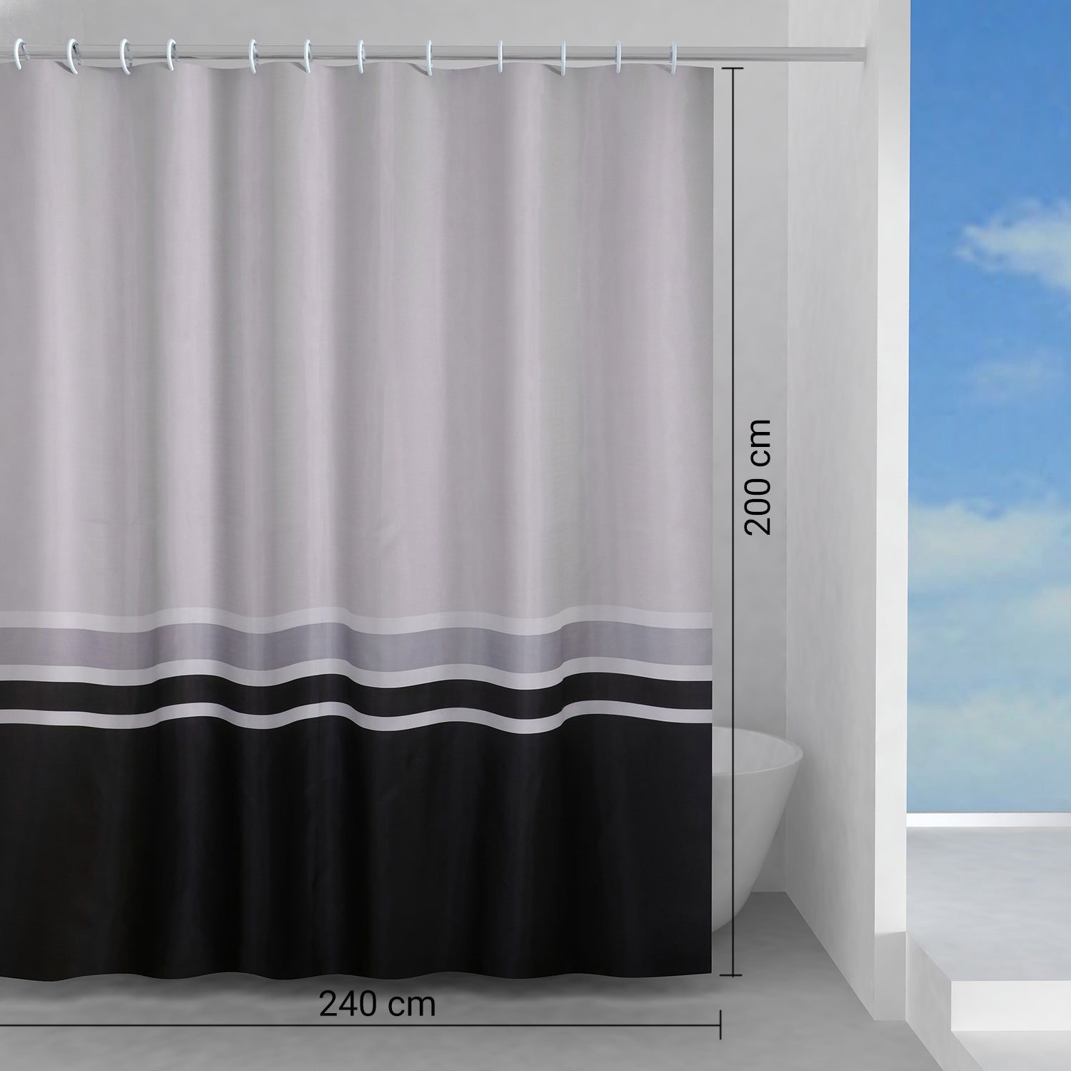 Tenda doccia in tessuto 240x200 cm modello Elegance di Gedy - Bianco/Grigio/Nero by CeramicStore | Lo specialista del tuo bagno