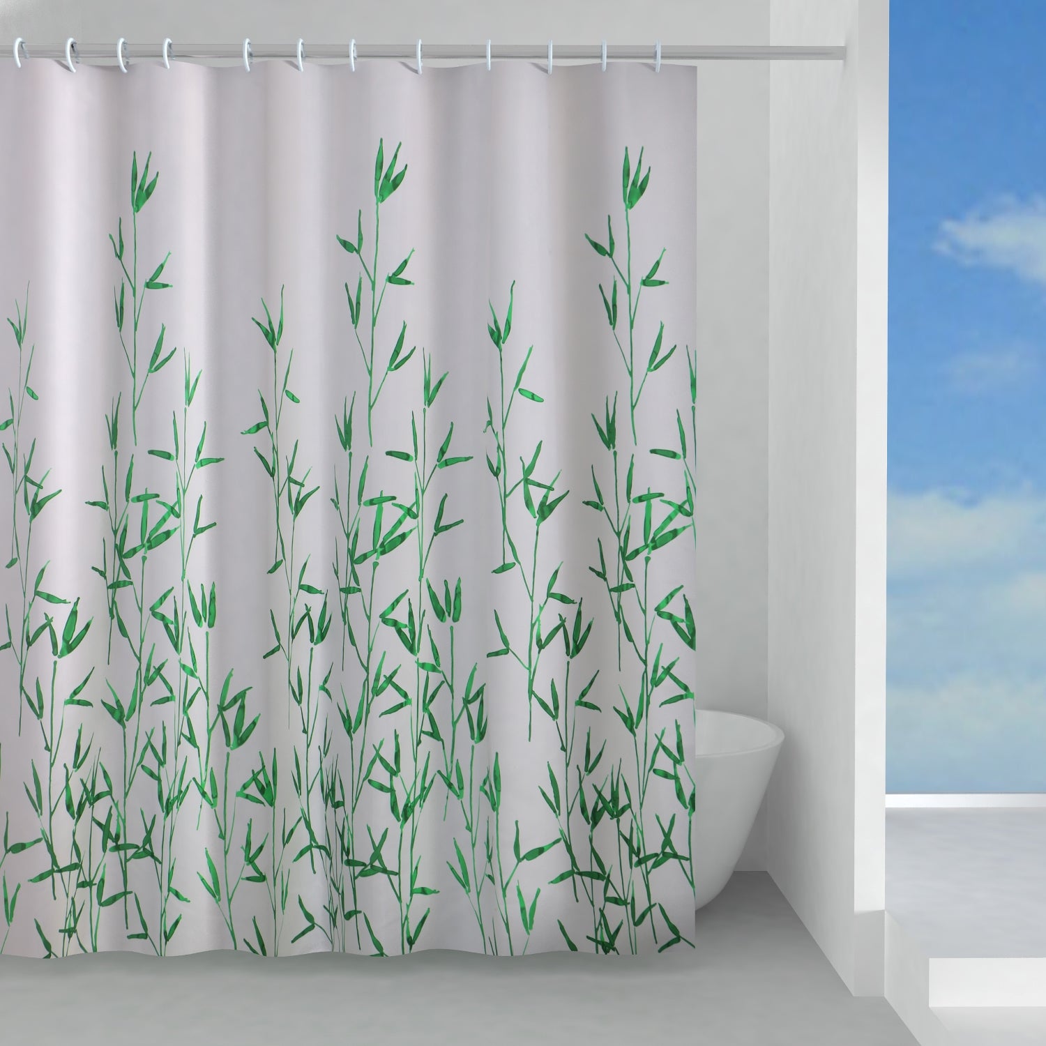 Tenda doccia in tessuto 180x200 cm modello Eucalipto di Gedy - Bianco e Verde by CeramicStore | Lo specialista del tuo bagno