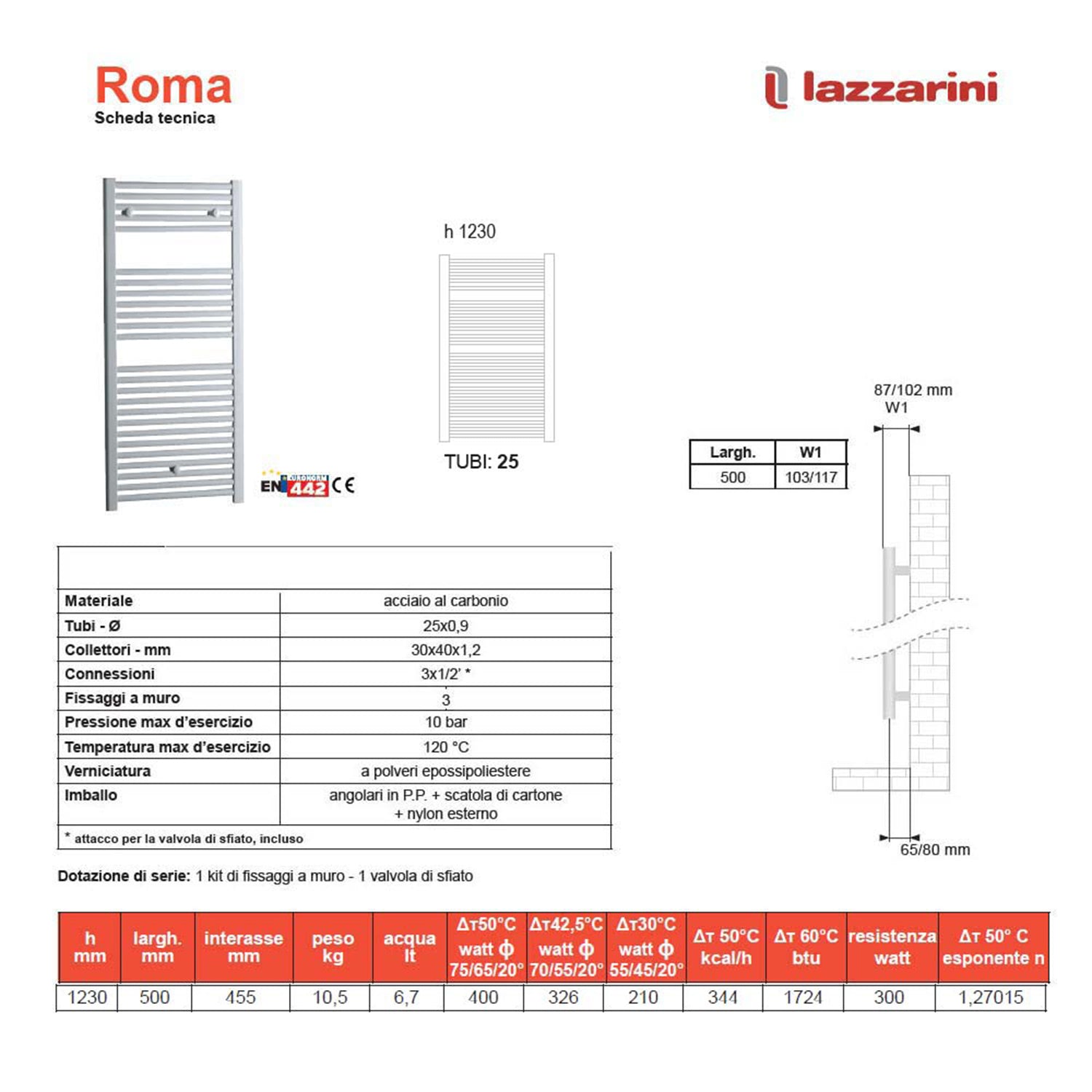 Termoarredo scaldasalviette in acciaio cromato 1230x500 interasse 450 Lazzarini Roma 605 watt by CeramicStore | Lo specialista del tuo bagno