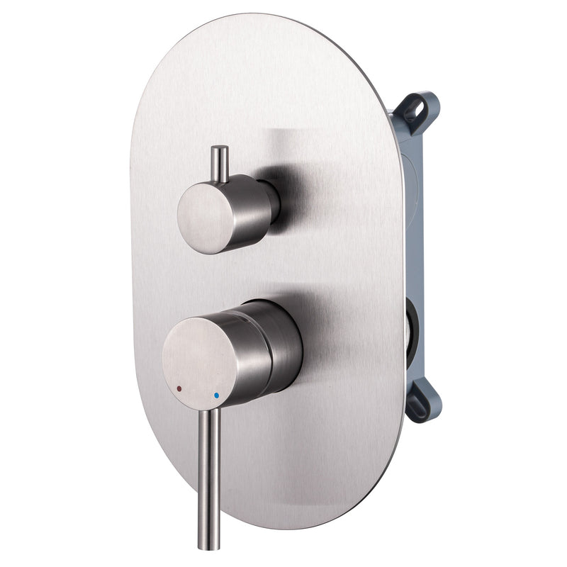 Composizione di miscelatori per lavabo, bidet e doccia a 2 vie serie TriaSix in acciaio 316 spazzolato by CeramicStore | Lo specialista del tuo bagno