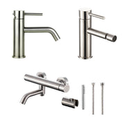 Composizione di miscelatori per lavabo, bidet e vasca serie TriaSix in acciaio 316 spazzolato by CeramicStore | Lo specialista del tuo bagno