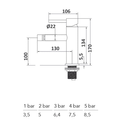 Composizione di miscelatori per lavabo alto, bidet e doccia a 2 vie serie TriaSix in acciaio 316 spazzolato by CeramicStore | Lo specialista del tuo bagno