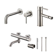 Composizione di miscelatori per lavabo incasso, bidet e vasca serie TriaSix in acciaio 316 spazzolato by CeramicStore | Lo specialista del tuo bagno