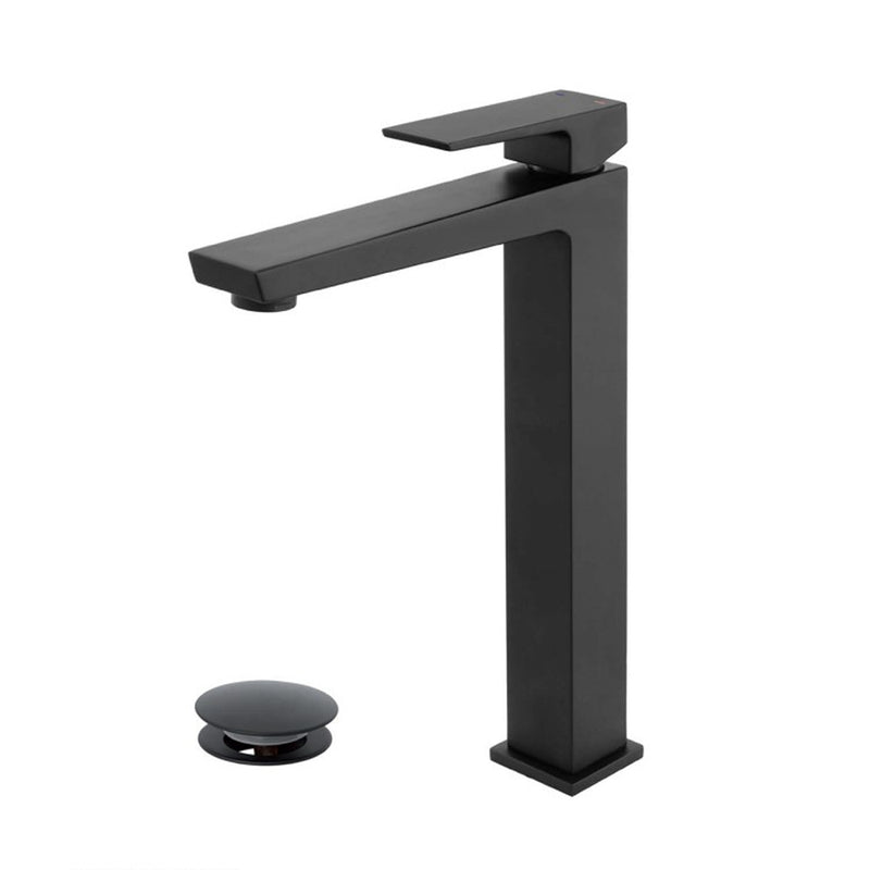 Kit miscelatore lavabo alto, bidet e doccia a due vie RubiFlux serie Arkon con scarico clic-clac - Nero Opaco