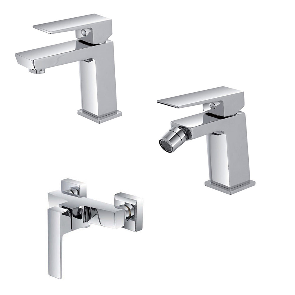 Kit miscelatore lavabo, bidet e doccia esterno RubiFlux serie Arkon con scarico clic-clac - Cromo