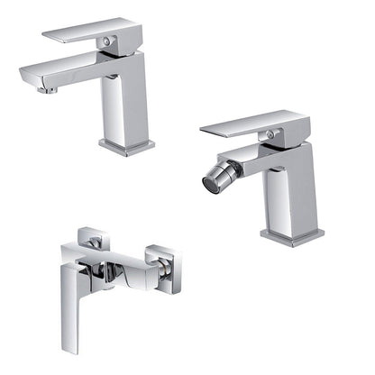 Kit miscelatore lavabo, bidet e doccia esterno RubiFlux serie Arkon con scarico clic-clac - Cromo