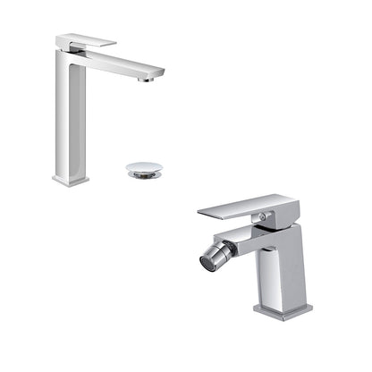 Kit miscelatore lavabo alto + bidet RubiFlux serie Arkon con scarico clic-clac - Cromo