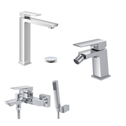 Kit miscelatore lavabo, bidet e vasca esterno RubiFlux serie Arkon con scarico clic-clac - Cromo