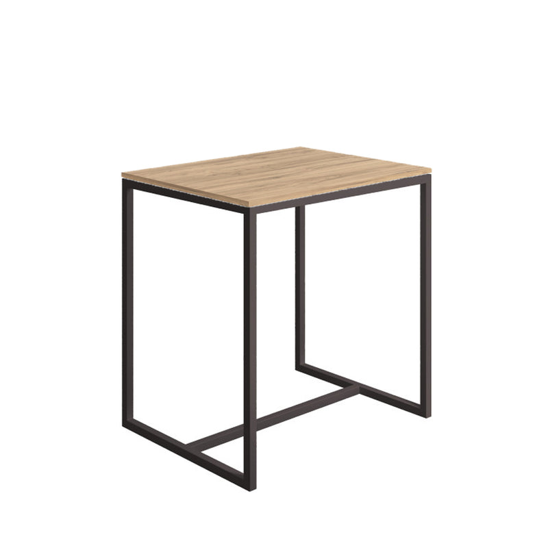 Sgabello collezione Scagni Lineabeta con struttura in acciaio verniciato nero e seduta in laminato rovere naturale
