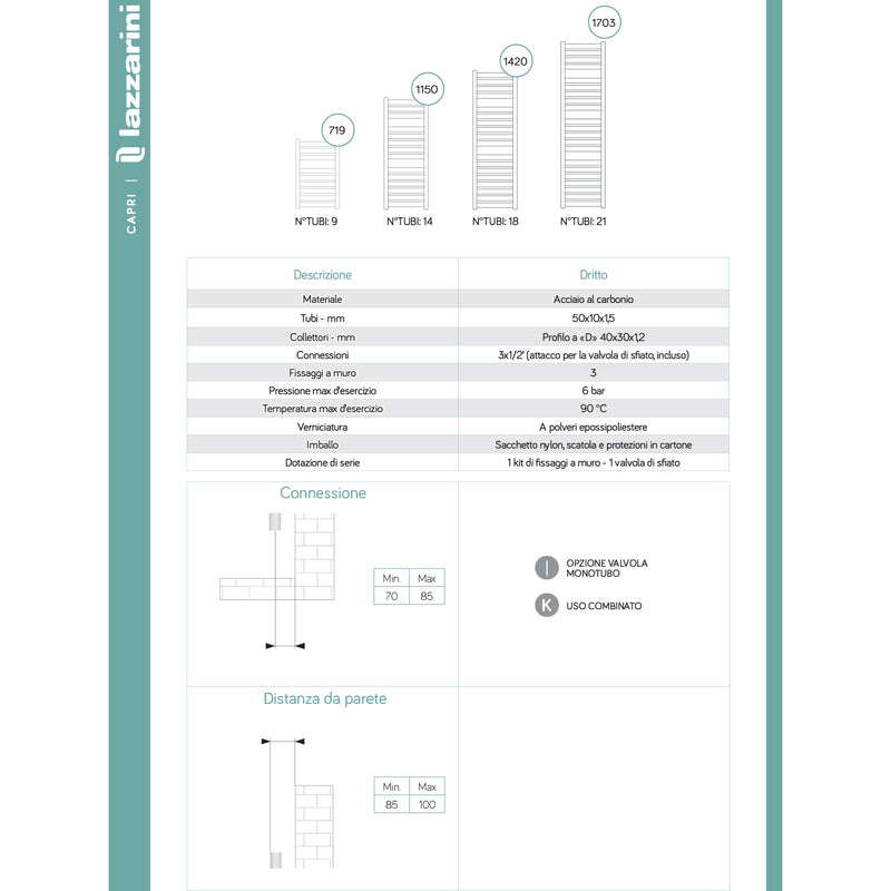 Termoarredo scaldasalviette Lazzarini Capri 1703x500 interasse 450 Cromato by CeramicStore | Lo specialista del tuo bagno