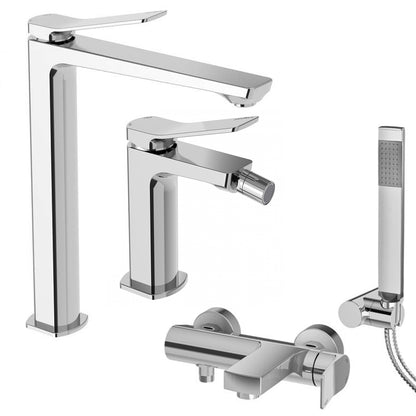 Set miscelatori lavabo alto bidet e vasca con doccino in ottone modello Tilt Paffoni cromato by CeramicStore | Lo specialista del tuo bagno