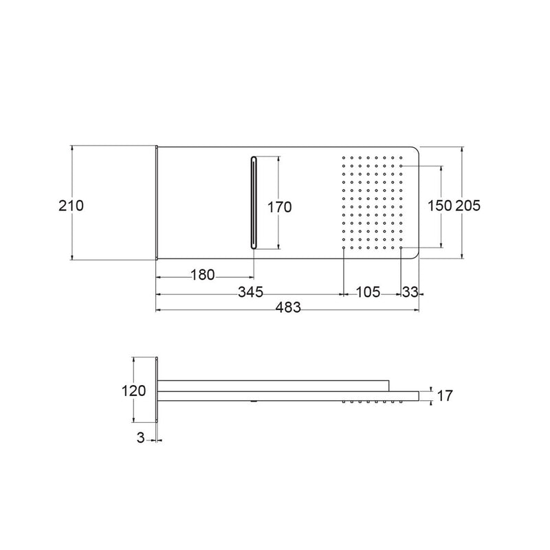 Soffione Oslo 48.3x20.5cm in acciaio a 2 getti con corpo ad incasso by CeramicStore | Lo specialista del tuo bagno