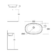 Lavabo da appoggio Sensation in ceramica bianca lunghezza 60 cm senza troppopieno