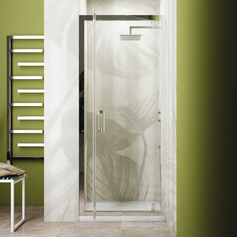 Porta doccia battente girevole cm 75 in cristallo anticalcare trasparente 6 mm e telaio in alluminio collezione Keplero by CeramicStore | Lo specialista del tuo bagno