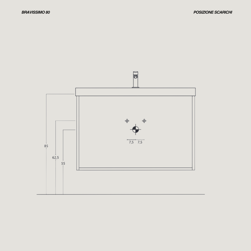 Mobile da bagno sospeso da 80 cm finitura Bianco Frassinato completo di lavabo e specchio tondo diametro 70 cm