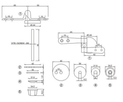 Par de soportes de aleación no ferrosa para asientos de madera, bisagra ajustable