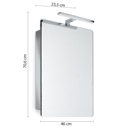 Specchio contenitore con anta scorrevole, 3 ripiani e lampada a Led di Gedy modello Kora - Cromato lucido by CeramicStore | Lo specialista del tuo bagno