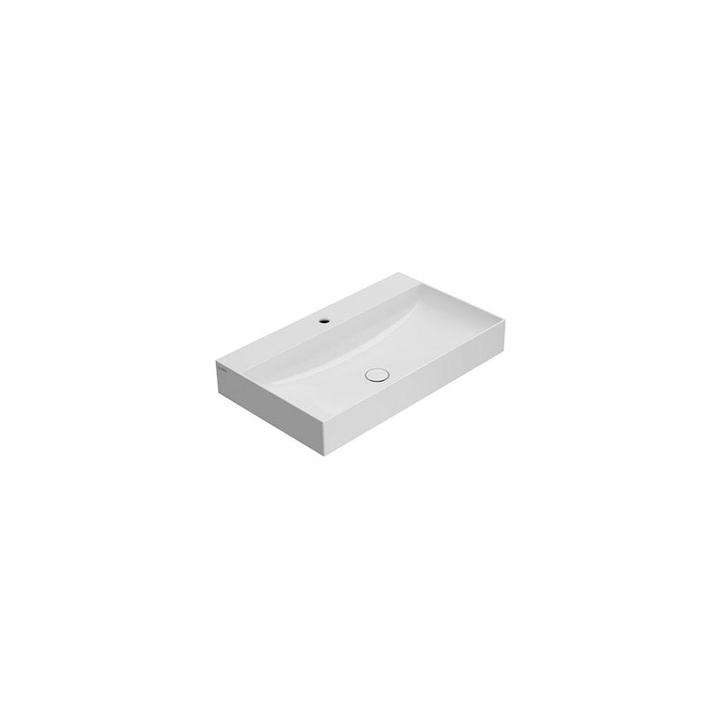 Lavabo da appoggio o sospeso T-Edge ceramica bianca lucida 80x47 h.12 cm