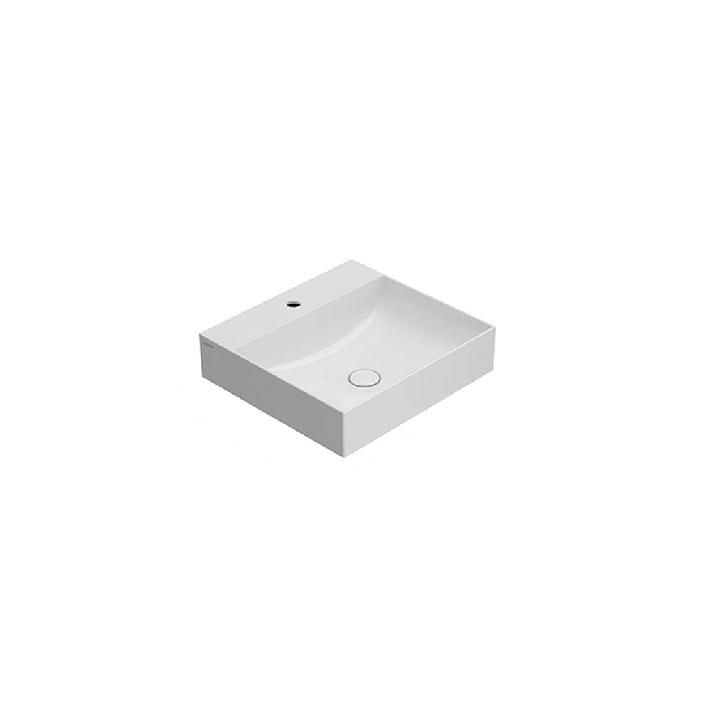 Lavabo da appoggio o sospeso T-Edge ceramica bianca lucida 50x47 peso 13 Kg