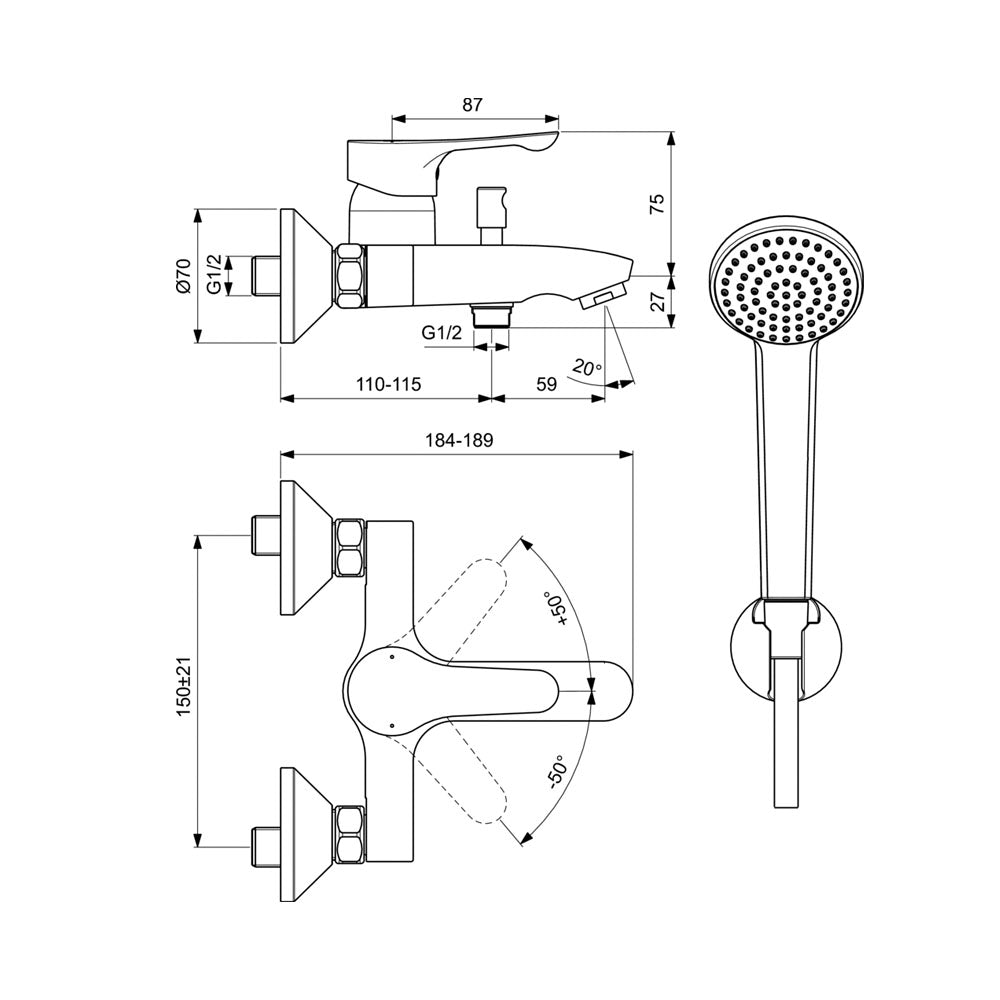 Miscelatore monocomando esterno vasca/doccia Ideal Standard Alpha con doccetta 1 funzione by CeramicStore | Lo specialista del tuo bagno