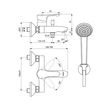 Miscelatore monocomando esterno vasca/doccia Ideal Standard Alpha con doccetta 1 funzione by CeramicStore | Lo specialista del tuo bagno