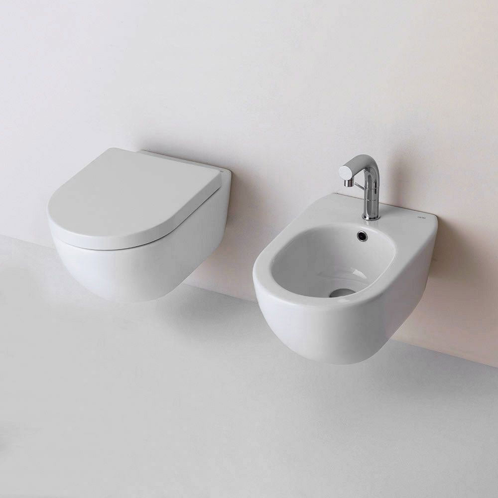 Sanitari sospesi senza brida Althea Cover in ceramica Bianco Opaco wc+ bidet + sedile soft close slim