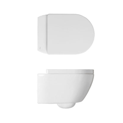 Sanitari sospesi senza brida Althea Cover in ceramica Bianco Opaco wc+ bidet + sedile soft close slim