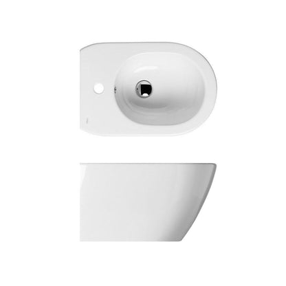 Sanitari sospesi senza brida Althea Cover in ceramica Bianco Opaco wc+ bidet + sedile soft close slim