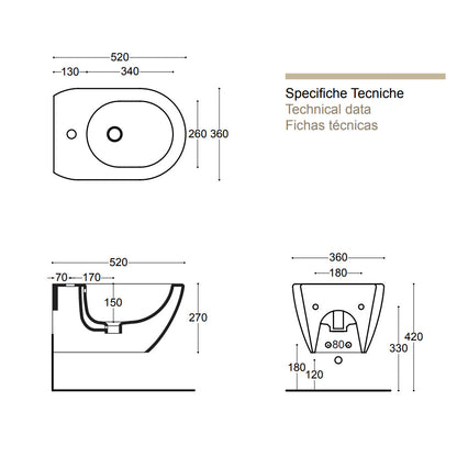 Sanitari sospesi senza brida Althea Cover in ceramica Bianco Opaco wc+ bidet + sedile soft close slim