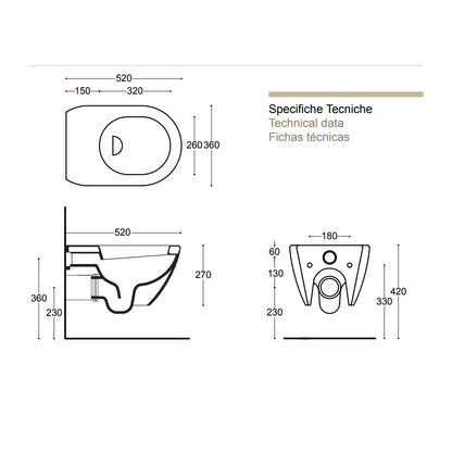 Sanitari sospesi senza brida Althea Cover in ceramica Bianco Opaco wc+ bidet + sedile soft close slim