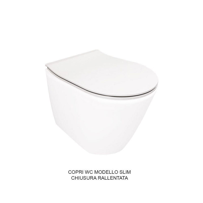 Sanitari sospesi senza brida Althea Cover in ceramica bianca wc+ bidet + sedile soft close slim