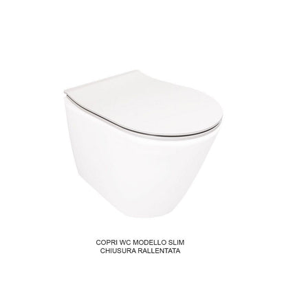 Sanitari sospesi senza brida Althea Cover in ceramica Bianco Opaco wc+ bidet + sedile soft close slim