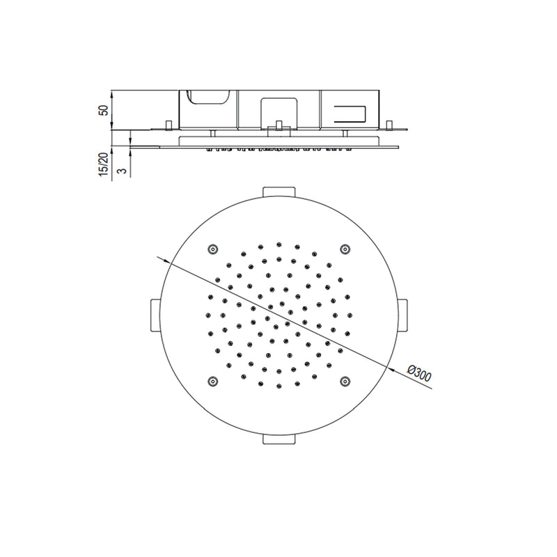 Soffione ad incasso tondo in acciaio inox 304L spazzolato 30 cm modello Wellness di Tubico
